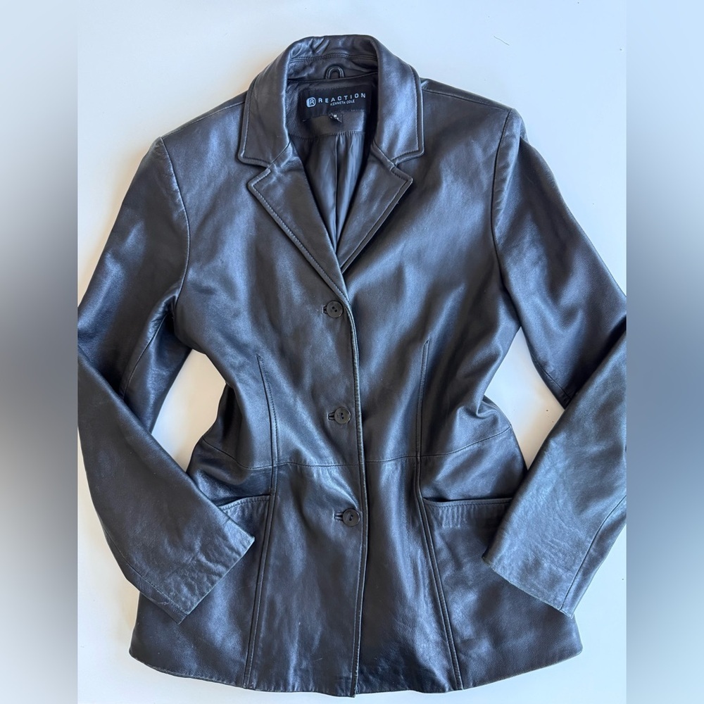 vintage 90s Y2K reaction kenneth cole 3 button leather blazer coat jacket Size M